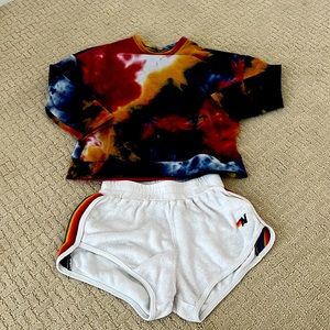Aviator Nation kids white Terry jogger shorts